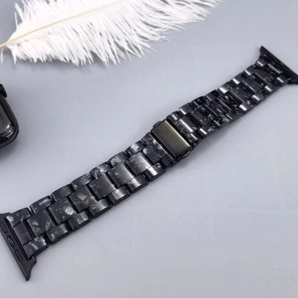 NEW Resin Black Marble Strap Band for Apple Watch - Picture 2 of 4